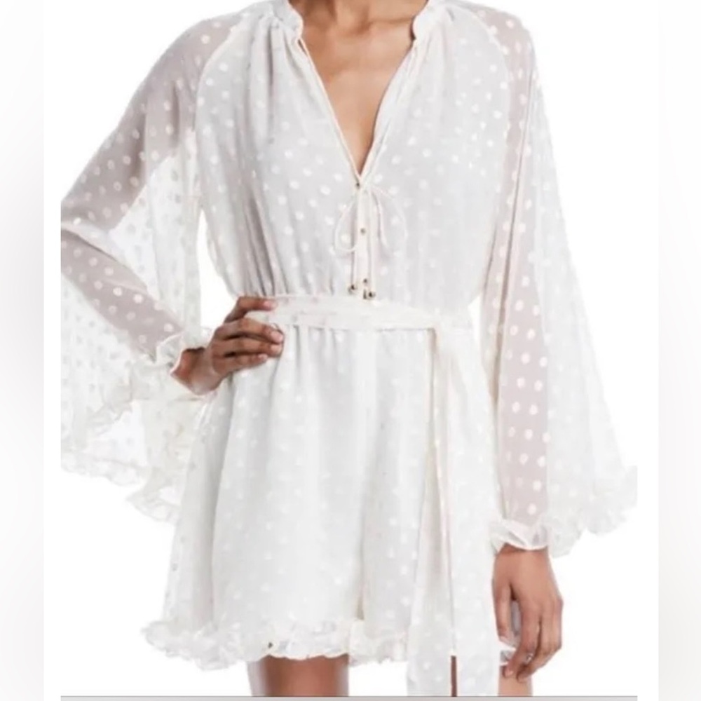 Zimmermann White Polka Dot Sheer Long-Sleeve Romper